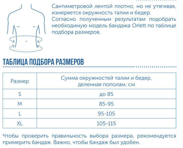 Таблица размеров: Бандаж Orlett HB-484