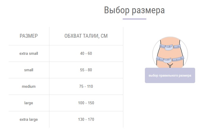 Таблица размеров: Подгузники Seni