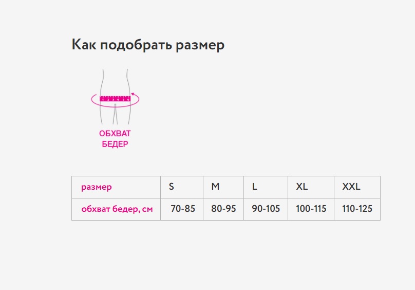 Таблица размеров: бандаж ORTO БГ-111