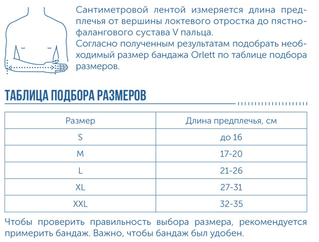 Таблица размеров: Поддерживающий бандаж (косынка) Orlett AS-302(P)