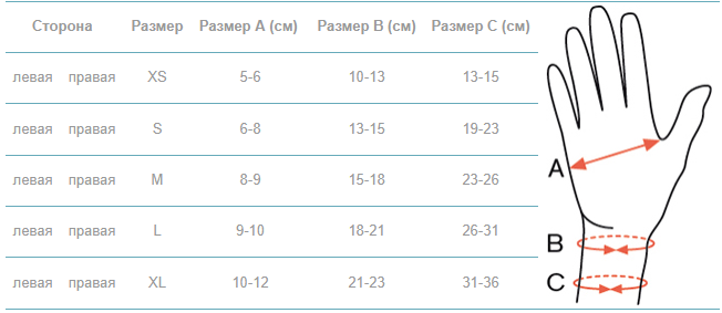 Таблица размеров: Ottobock Wrist Positioning Orthosis 28P44