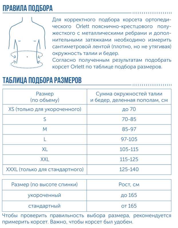 Таблица размеров: Корсет Orlett LSS-114